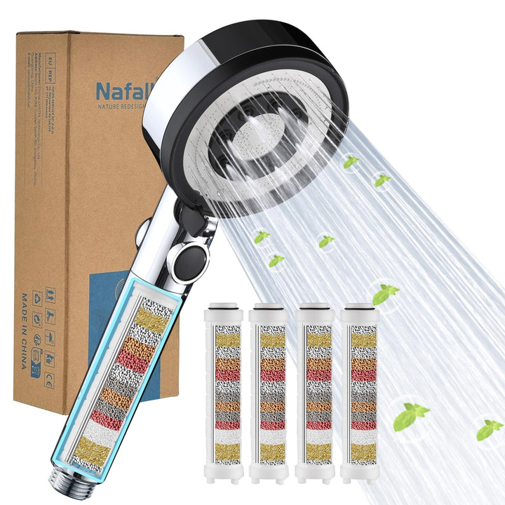 Nafall Duschkopf mit 4 PP Filter, Handbrause Wassersparend, Duschkopf Duschbrause mit 5 Strahlarten