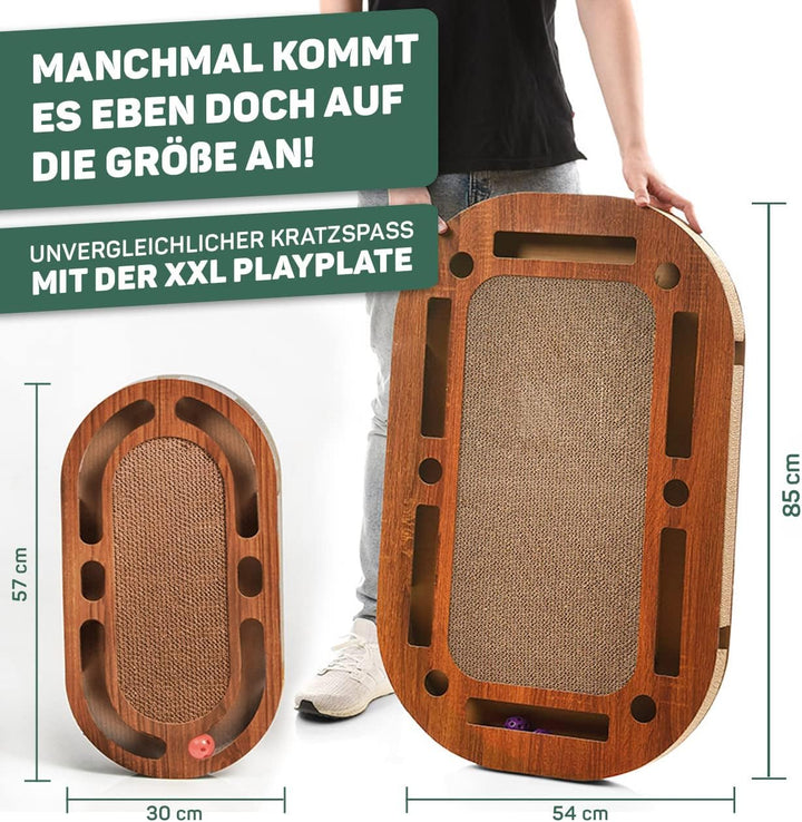 CanadianCat Company | XXL Katzenspielplatz 85 x 54 x 5,8 cm mit integrierter Kratzpappe, interaktive