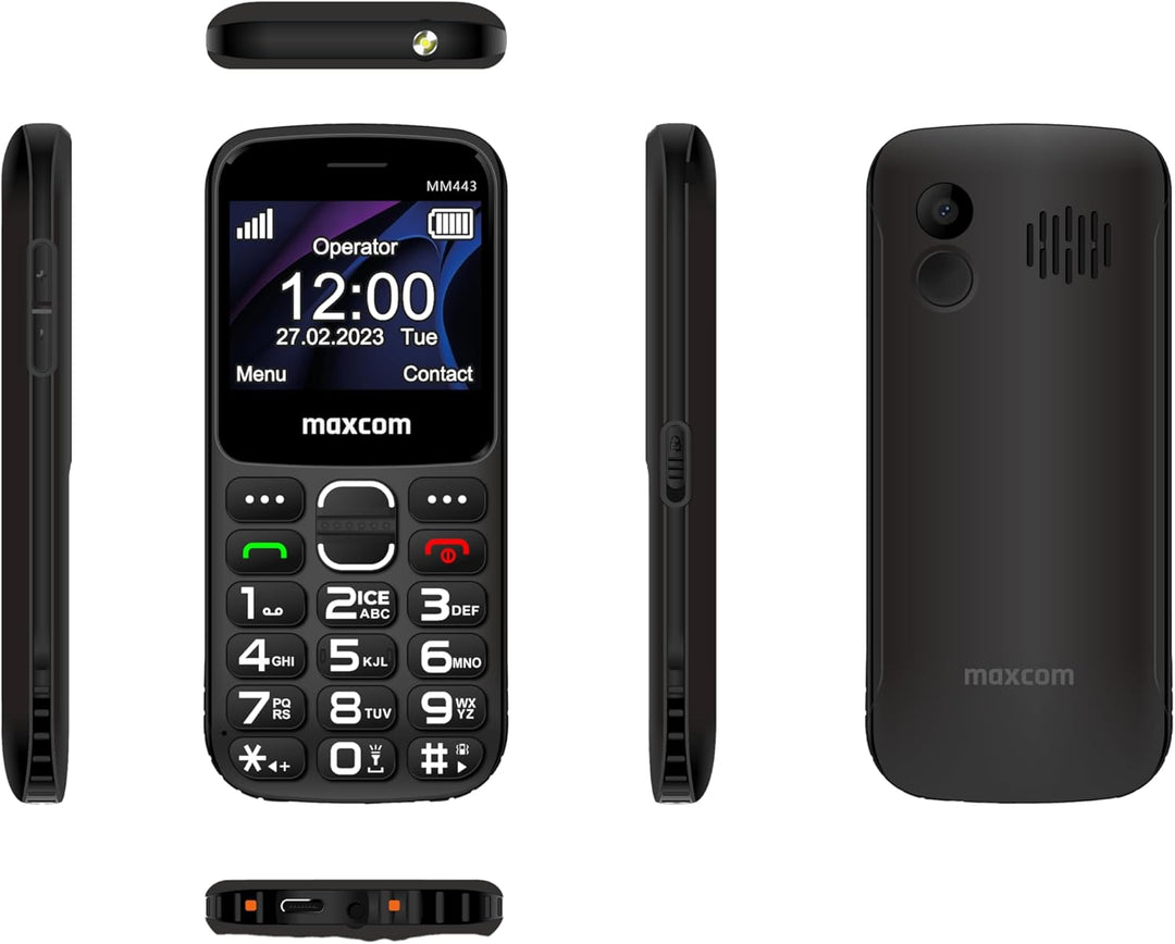 Maxcom MM443 Mobiltelefon für ältere Menschen, 4G, mit grossen Tasten und SOS-Taste, Ladestation, Du