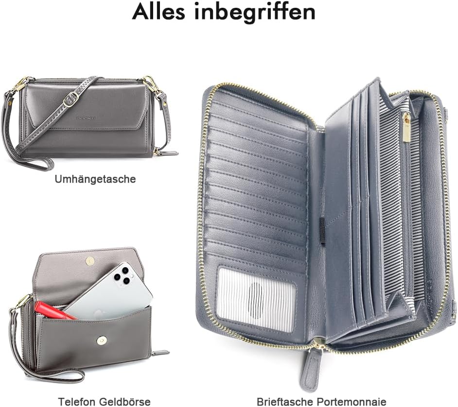 nuoku Geldbörse Damen mit RFID, Kleine Portemonnaie Damen mit Kreditkarten Etuis, Handytasche zum Um