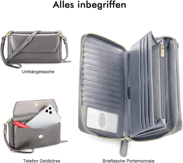 nuoku Geldbörse Damen mit RFID, Kleine Portemonnaie Damen mit Kreditkarten Etuis, Handytasche zum Um