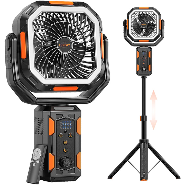 OGERY F21 Camping Ventilator mit Ständer, 20000mAh Wiederaufladbarer Akku, LED-Laterne, Leistungssta