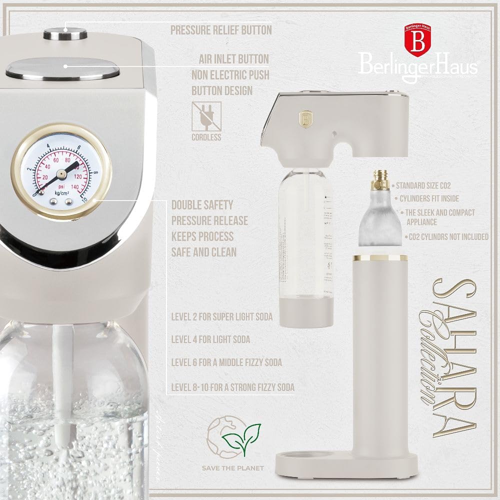 Berlinger Haus SODABAR Wassersprudler mit Barometer (inkl. 2 Flaschen 1L und 0,5L)