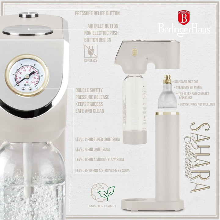 Berlinger Haus SODABAR Wassersprudler mit Barometer (inkl. 2 Flaschen 1L und 0,5L)
