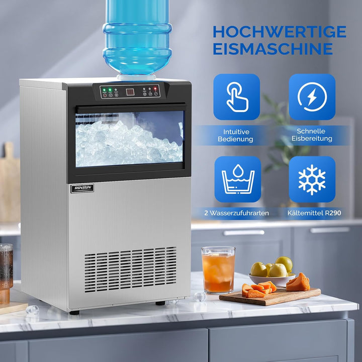ROVSUN Gewerbliche Eiswürfelmaschine 50 kg/24H Kommerzielle Eismaschine mit Kompressor 50 Stück/14 M
