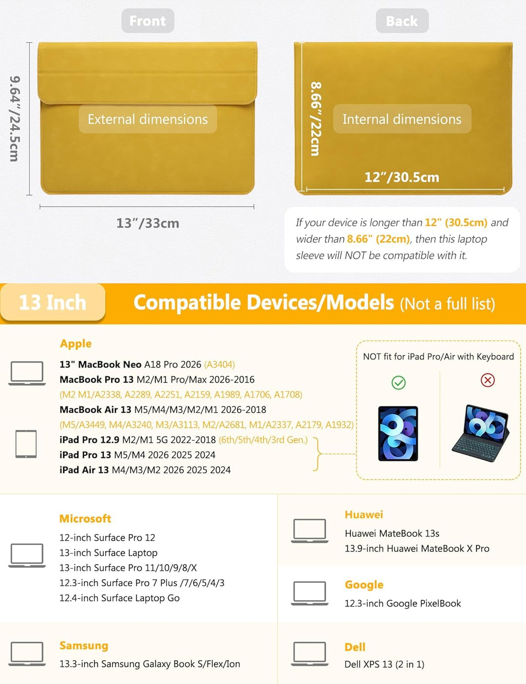 HYZUO 13 Zoll Laptop Hülle mit Standfunktion für 2026-2018 MacBook Air 13 M5 M4 M3 M2 M1, 2026 13" M
