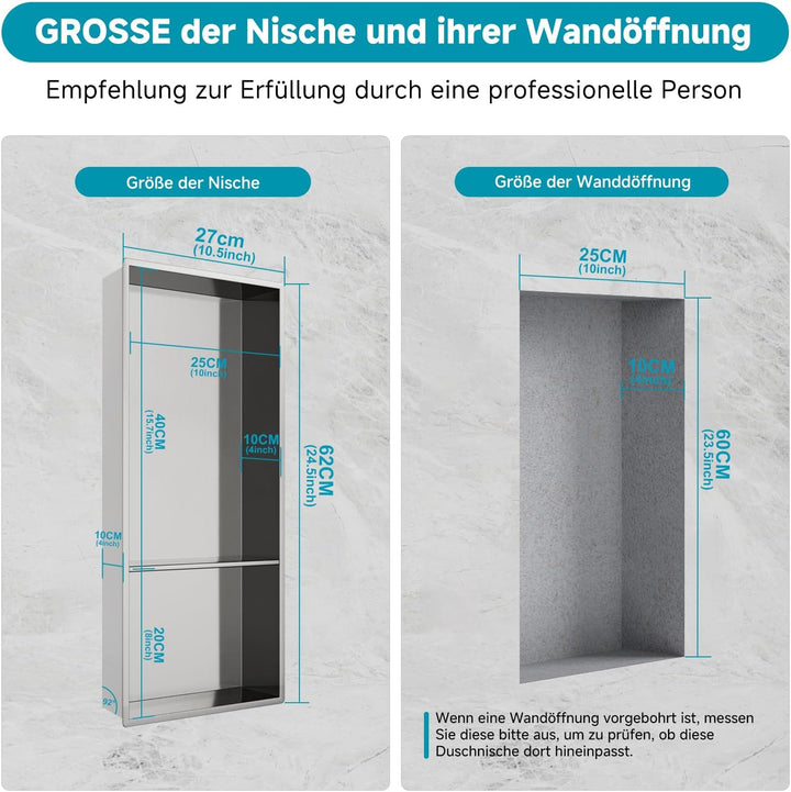 Wandnische Dusche 25x60cm(25x40,25x20cm), Integrierte Fliesenlose Duschablage Einbau Unterputz, Dopp