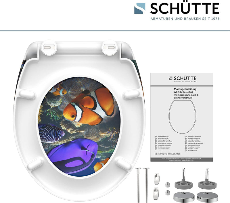 SCHÜTTE WC-Sitz Duroplast SEA LIFE, Toilettensitz mit Absenkautomatik und Schnellverschluss für die