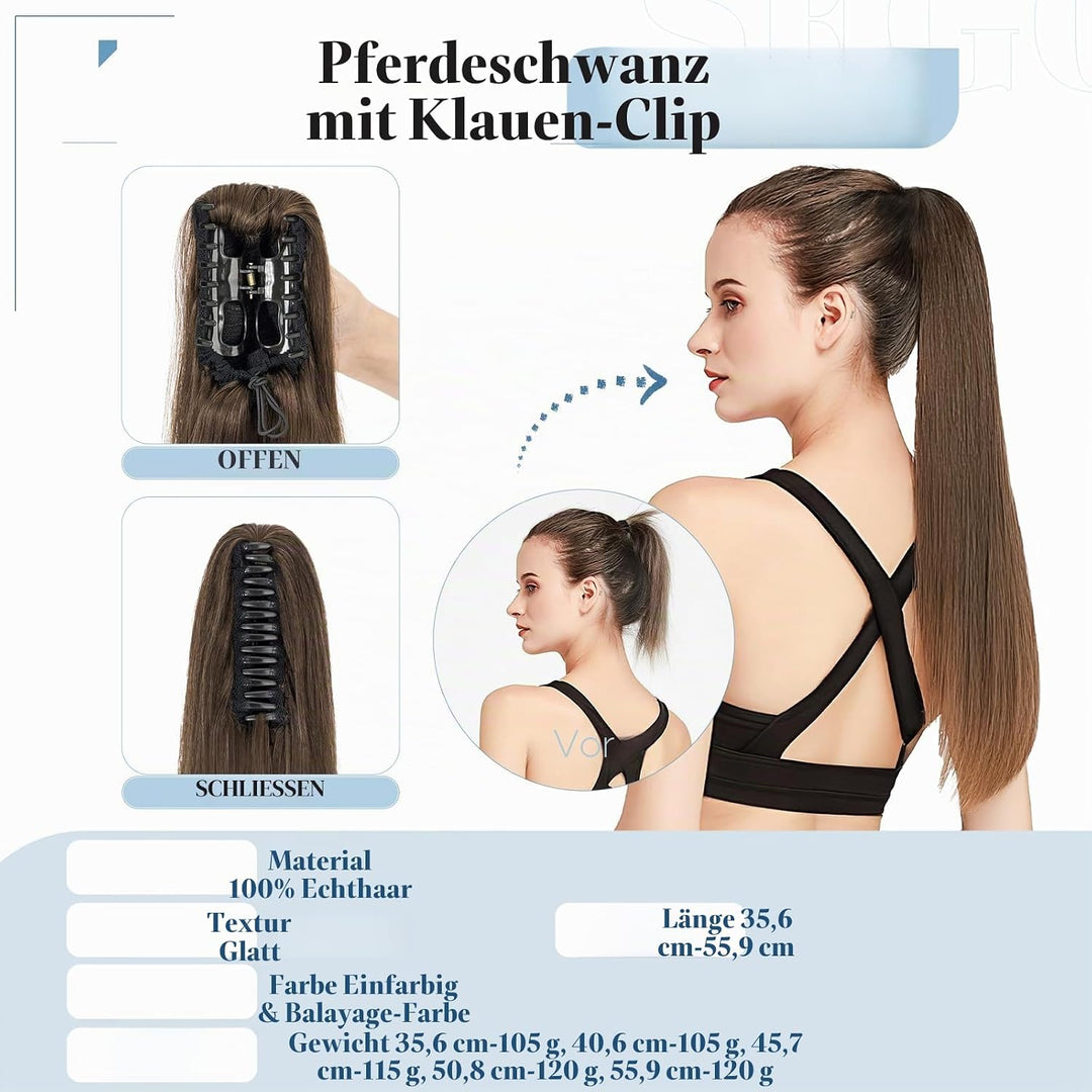 SEGO Ponytail Extension Echthaar Pferdeschwanz Zopf Clip in Haarteil Haarverlängerung 100% Remy Haar