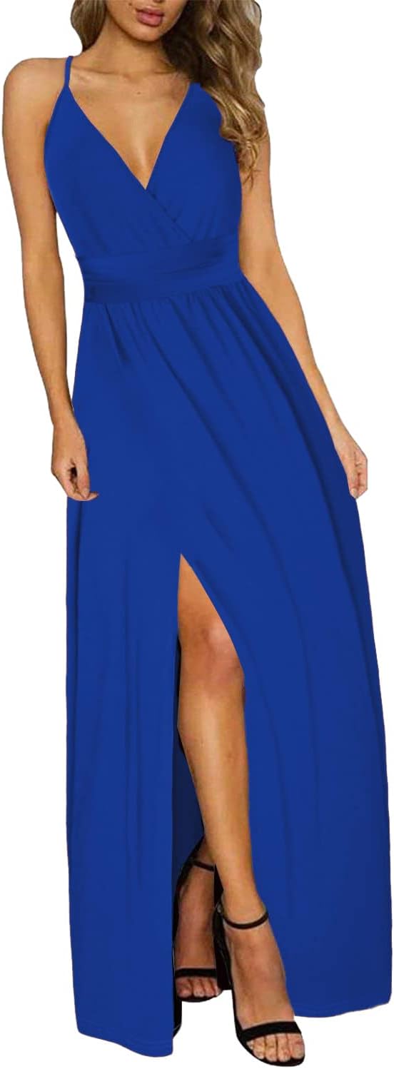 JENJON Damen Sommer Kleid Elegant Off Shoulder Kurzarm Ohne Arm V-Ausschnit Tunika Maxikleider Casua