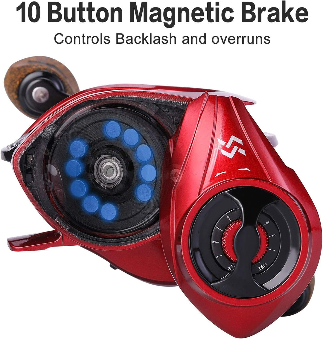 Sougayilang Baitcasting Rollen, 8:1 Übersetzung Angelrolle mit Magnetbremssystem Casting Reel, 9 + 1