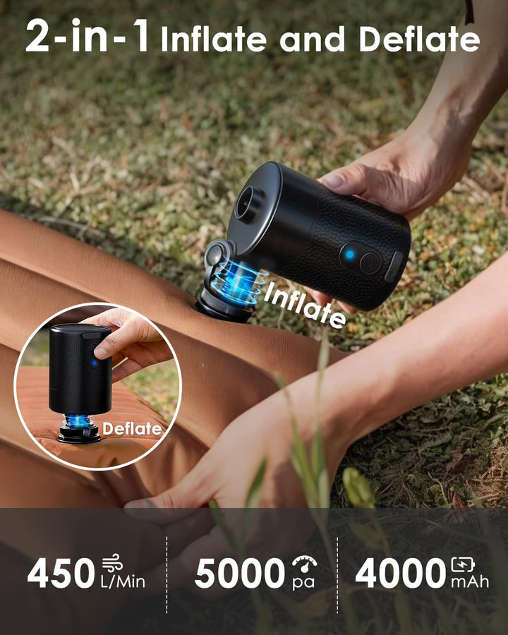 Mojimdo Mini Elektrische Luftpumpe Akku 4000 mAh – Tragbare Pumpe, 5000 Pa, 450 L/Min, Kabellos, 2-i