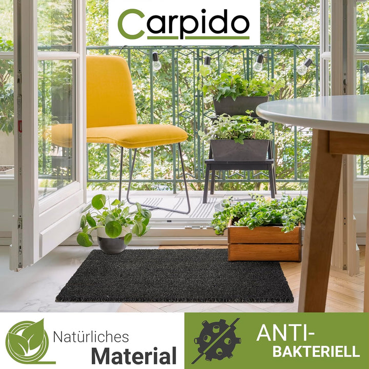 Carpido rutschfeste Kokosmatte - 100 x 400 cm Grau - Nachhaltige Naturfaser für den überdachten Auss