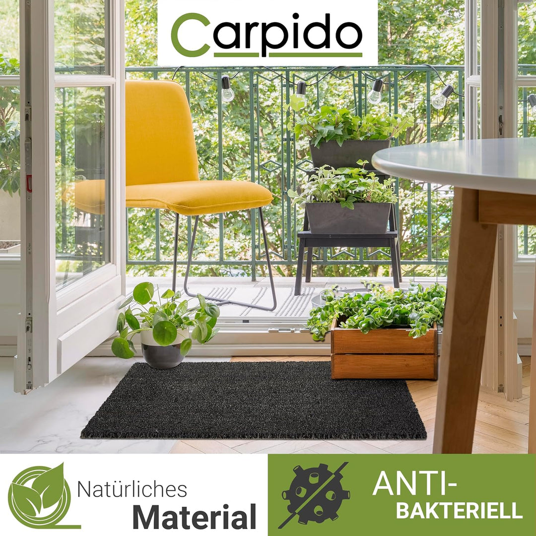 Carpido rutschfeste Kokosmatte - 60 x 90 cm Grau - Nachhaltige Naturfaser für den überdachten Aussen