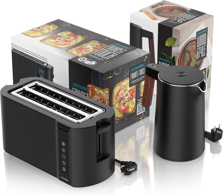 Arendo - Wasserkocher Toaster SET - Edelstahl - Wasserkocher mit Temrpatureinstellung - 45-100 Grad