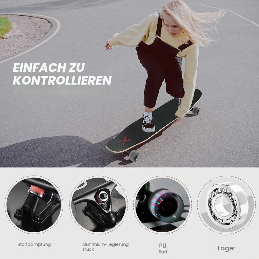 Opurtdor Longboard 118CM Pro Skateboard, Cruiser Trick Skateboard, Komplettes 8 Etagen Ahornholz, Sc