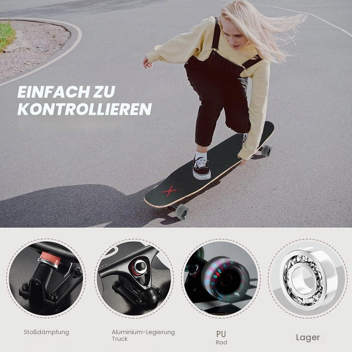Opurtdor Longboard 118CM Pro Skateboard, Cruiser Trick Skateboard, Komplettes 8 Etagen Ahornholz, Sc