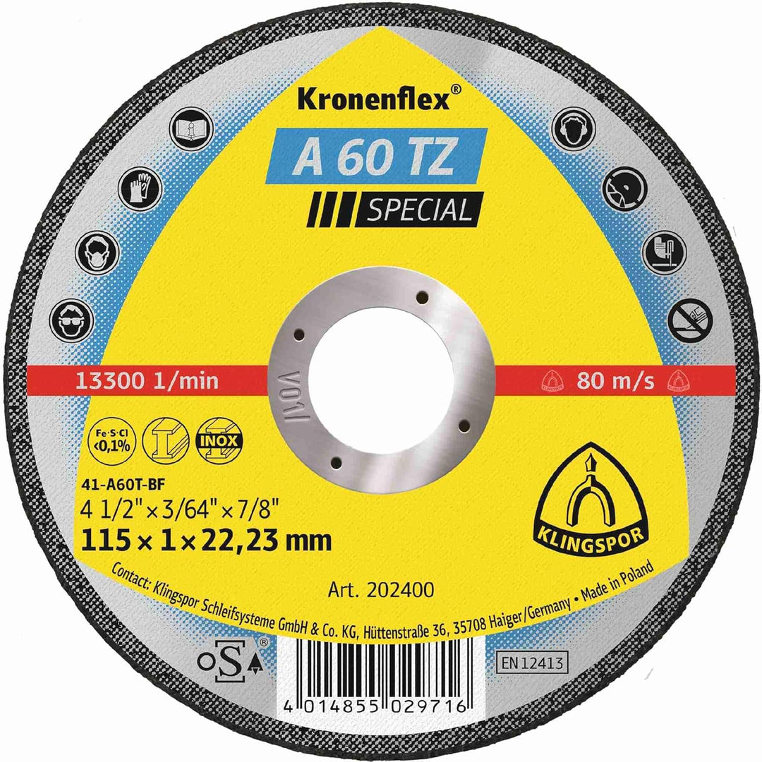 Klingspor 202400 A 60 TZ SPECIAL, Trennscheibe Spezial, Verpackungseinheit 25, 115X1X22,23, G, 25 11