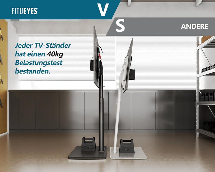 FITUEYES TV Bodenständer mit Holzbasis TV Standfuss TV Ständer Fernsehstand höhenverstellbar schwenk