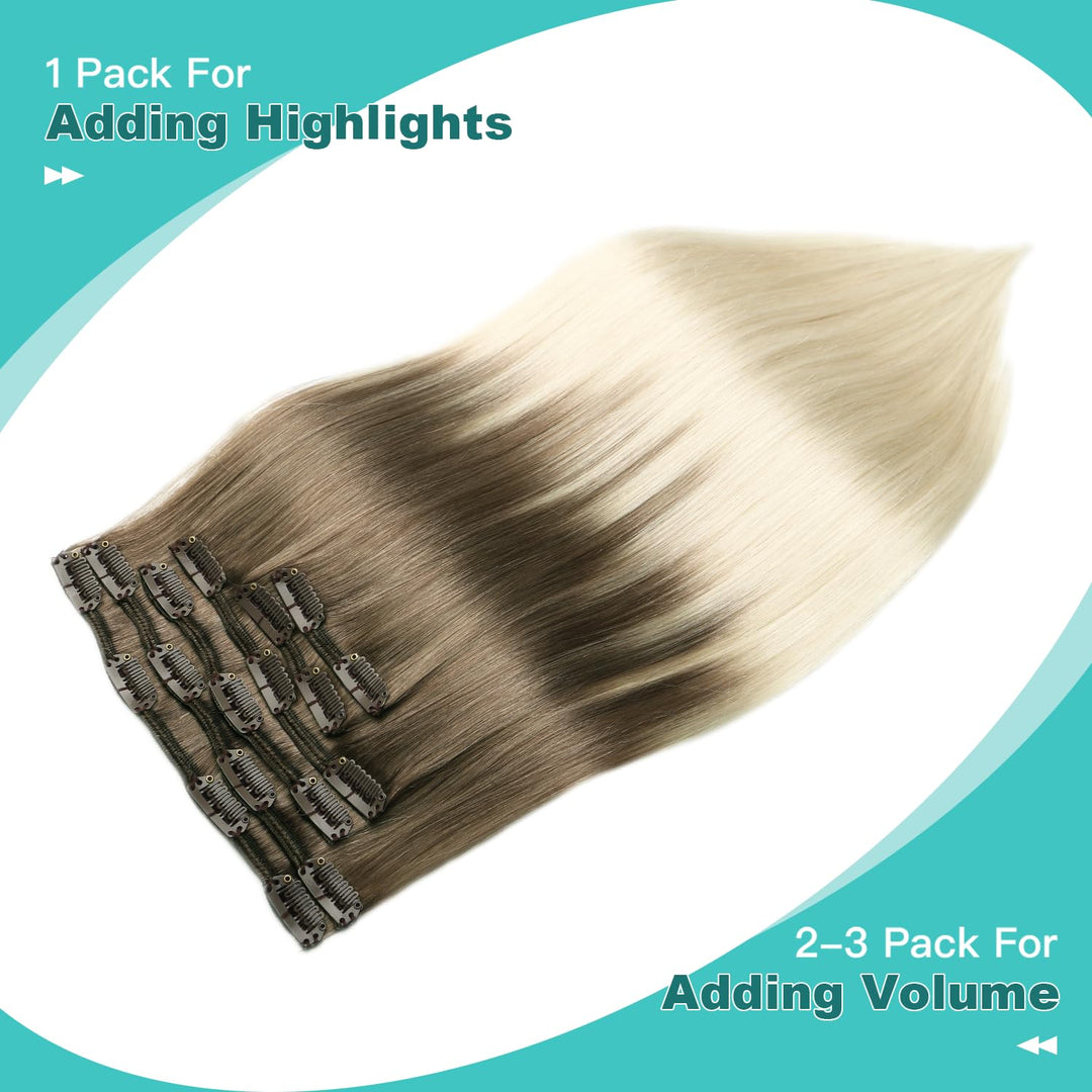 SURNEL Clip in Haarverlängerung Echthaar Balayage Blonde 18 Zoll/45 cm Echthaar Clip In Extensions B