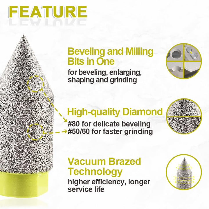 Diamant Fasenbohrer 50mm Diamant Fingerfräser - Anfasen, Formen, Vergrössern und Schleifen von Löche
