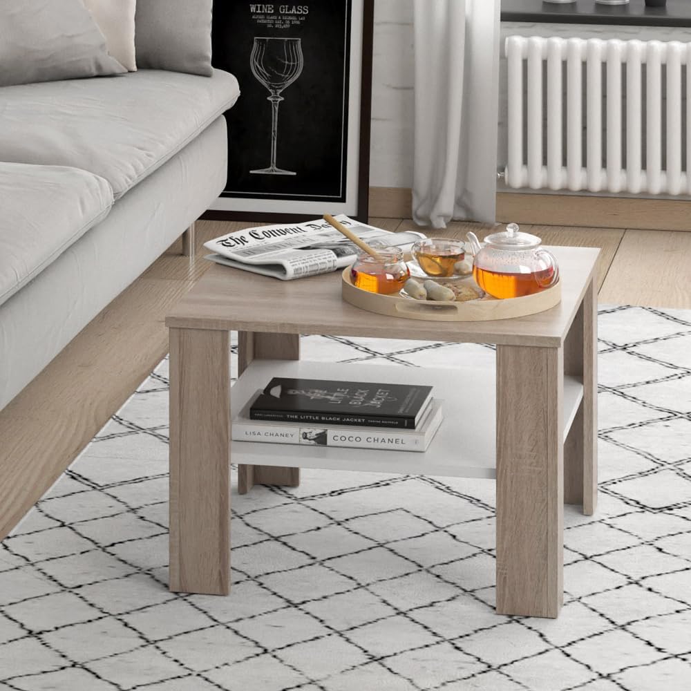 Vicco Couchtisch Homer, Sonoma/Weiss, 60 x 42 cm Sonoma 60x42x60 cm, Sonoma 60x42x60 cm