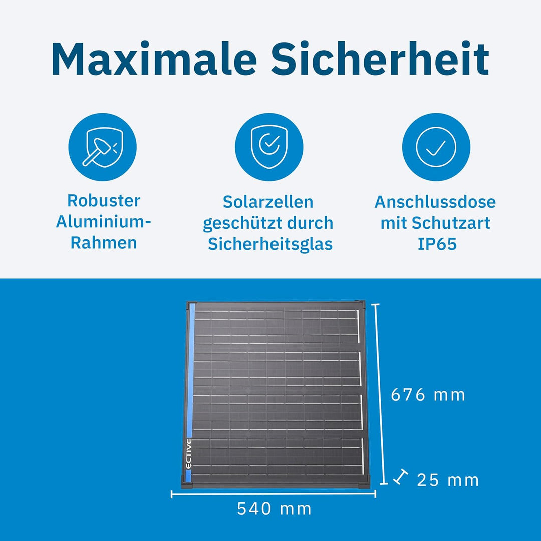 ECTIVE - Solarpanel starr MSP 70s Black 70W 1,94A 72 Siliziumzellen für 12V-24V Batterieladeregler -