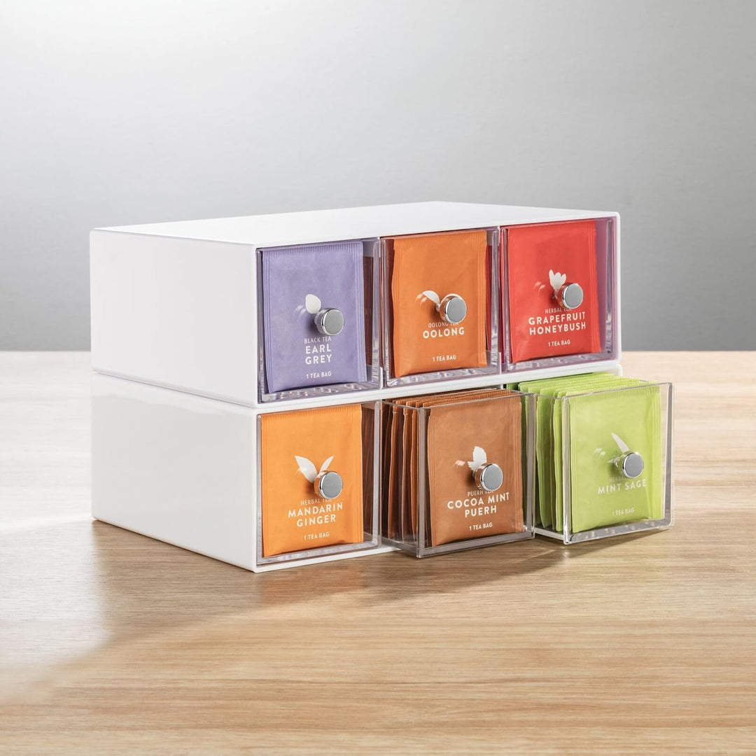 mDesign Küchen Organizer mit 3 Schubladen - Aufbewahrungsbox für Teebeutel, Kaffeepads, Süssungsmitt