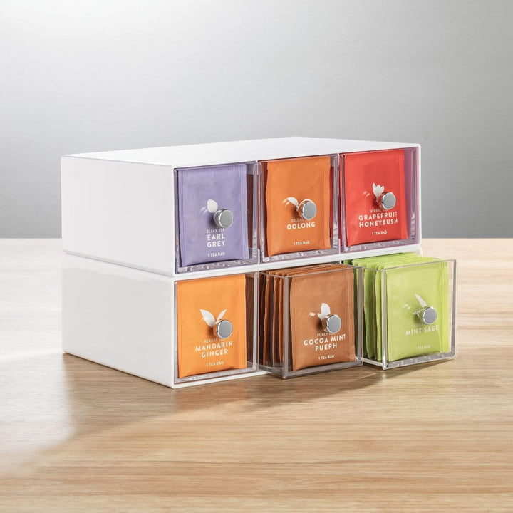 mDesign Küchen Organizer mit 3 Schubladen - Aufbewahrungsbox für Teebeutel, Kaffeepads, Süssungsmitt