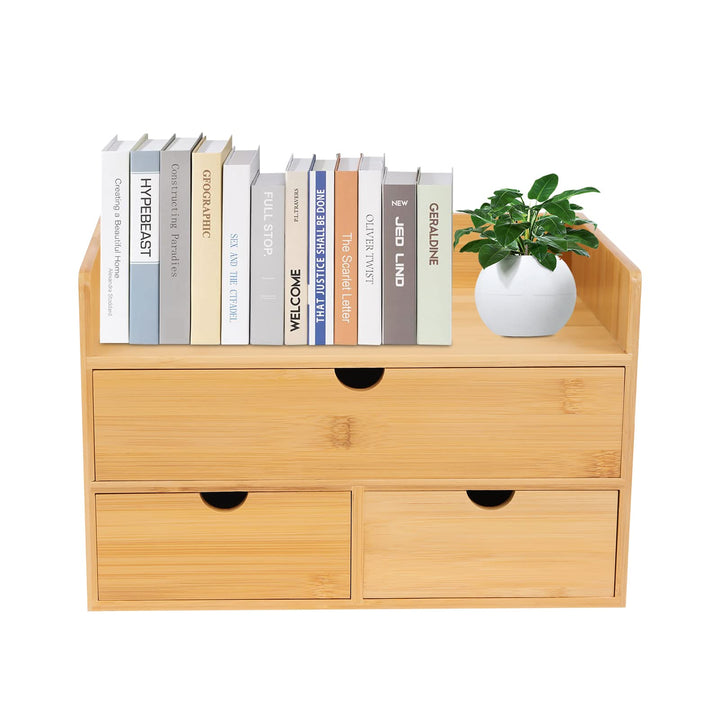 Bambus Schreibtischorganizer mit 3 Schubladen, Holz Schreibtischorganizer, Multifunktionaler Schreib