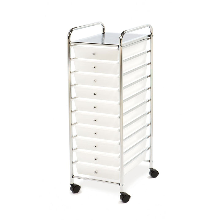 Seville Classics SHE16210B 10 Schubladen Rollwagen, Metall, silber, 39.5 x 39 x 98 cm 39.5 x 39 x 98