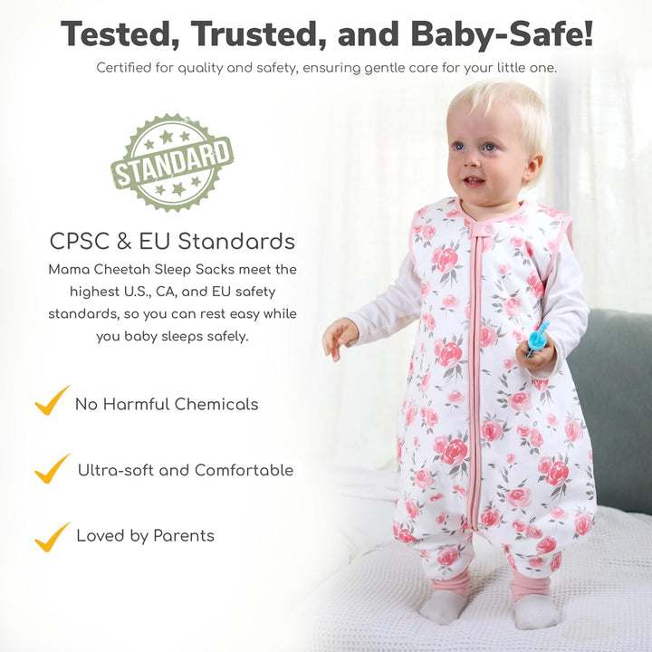 Mama Cheetah Baby Schlafsack, Bio-Baumwolle, Tragbare Babydecke, Schlafsack mit 2-Wege-Reissverschlu