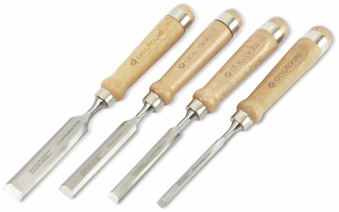DAYTOOLS Stechbeitel-Satz SBS-4, 4-teilig | Holzbearbeitungsset mit Chrom-Vanadium-Stahlklingen und