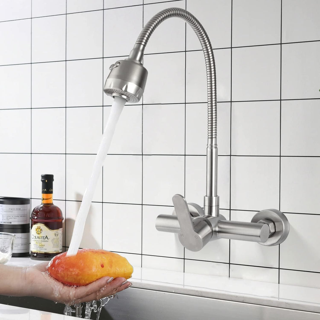 Wasserhahn Wandmontage, Einhebelmischer Küche Wandarmatur, Edelstahl Kalt und Heiss Küchenarmatur Wa