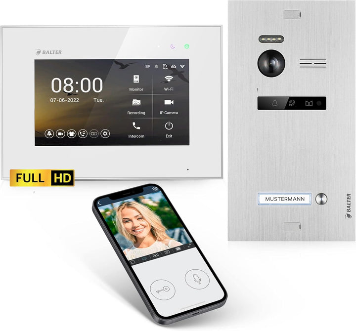 Balter EVO-HD Video Türsprechanlage, Video Türklingel, Smartphone App, 1 Familienhaus Klingel, 1X 7