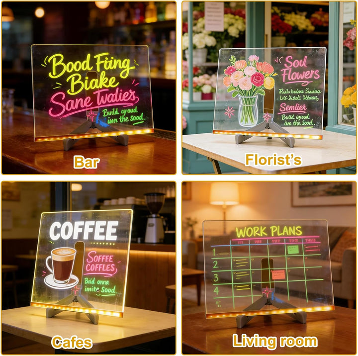 LED Notiztafel mit Farben, LED Zeichenbrett, 30 * 20cm Maltafel Kinder, Acryl Notiztafel mit 7 Farbe