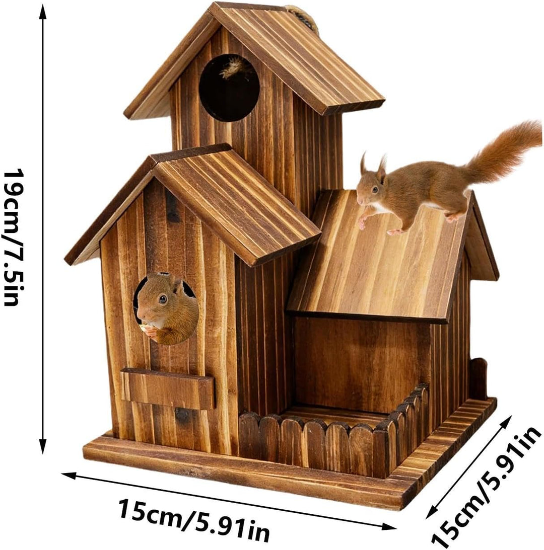 Eichhörnchen-Futterspender – Dreiraum-Design Holz Outdoor Futterstation | Holz Eichhörnchen Haus mit