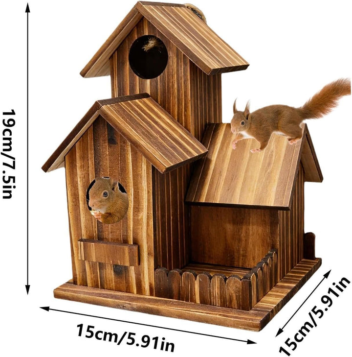 Eichhörnchen-Futterspender – Dreiraum-Design Holz Outdoor Futterstation | Holz Eichhörnchen Haus mit