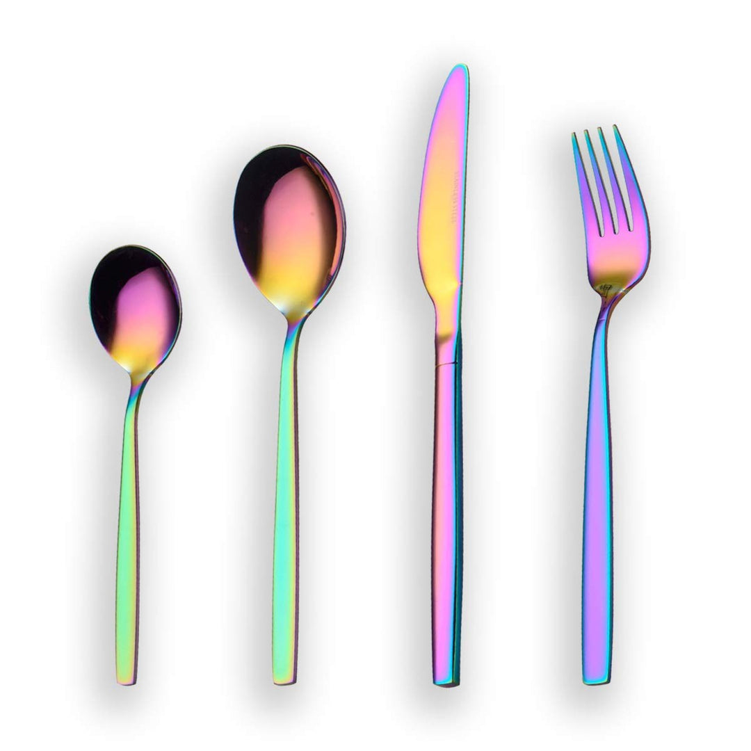 Berglander 24 Stück Titanium Regenbogen Farbe Plated Besteck, 24 Stück bunte Besteck Set, Multi Farb