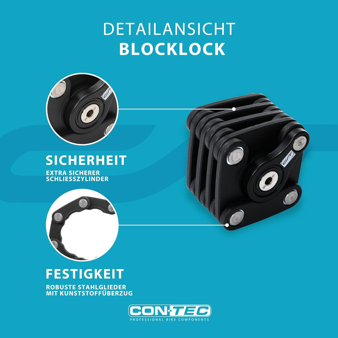 CONTEC Fahrrad-Faltschloss BlockLock, Länge 64 cm, Aus gehärtetem Stahl, Mit Halterung, Hochsicher,