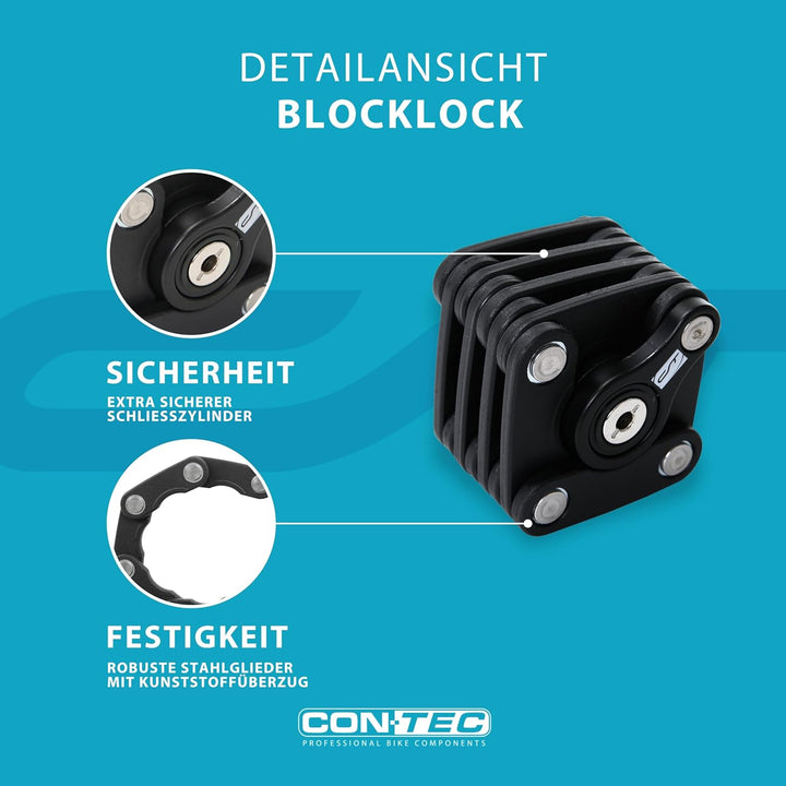 CONTEC Fahrrad-Faltschloss BlockLock, Länge 64 cm, Aus gehärtetem Stahl, Mit Halterung, Hochsicher,