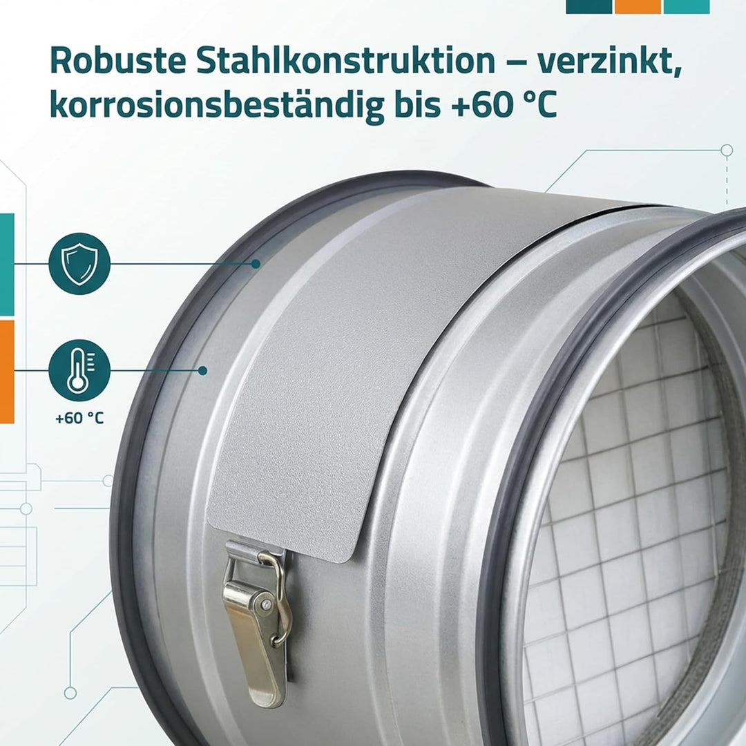 Easy Act Grobstaubfilter rund Ø 160 mm für Zuluft, Rohrfilter aus verzinktem Stahl zur Grobpartikel-