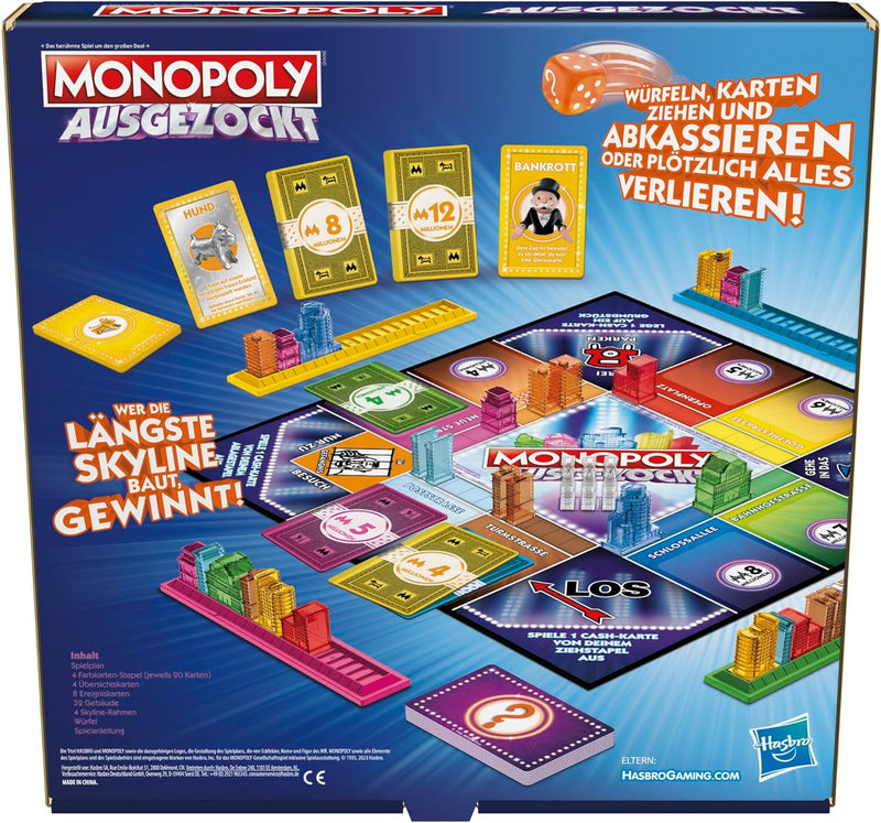 Monopoly Ausgezockt Brettspiel, schnelles Monopoly Familien-Spiel für 2–4 Spieler, Spieldauer ca. 20