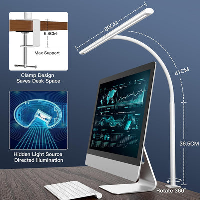 EYOCEAN Schreibtischlampe LED mit Gestensteuerung & Fernbedienung, 24W 80CM Klemmbare Schreibtischla