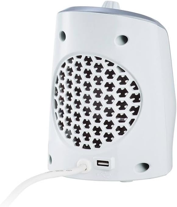 EWT Keramik-Heizlüfter DDF 250 W, kompaktes Tischgerät mit USB-Anschluss & Thermostat, Ladefunktion