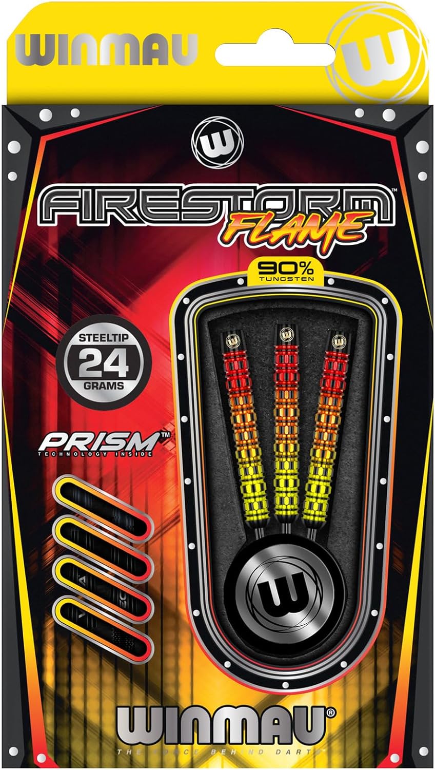 WINMAU Firestorm Flame Professionelles Wolfram-Dart-Set mit Flights und Schäften (Shafts) 24 g Paral
