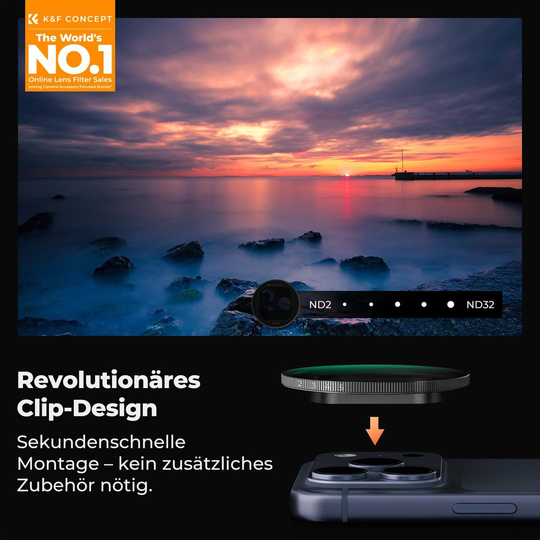 K&F CONCEPT FA301 Snap-On ND2-32 Filter kompatibel mit iPhone 17 Pro/Pro Max, 11,2g extrem Leichter