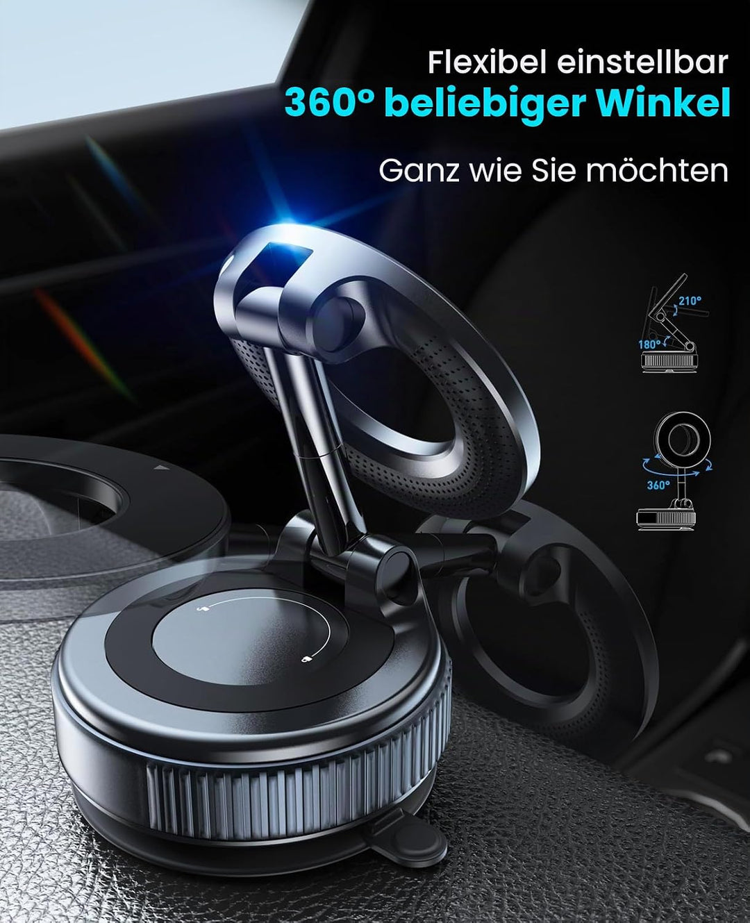 Magnetische Handyhalterung fürs Auto mit Saugnapf – 360° Verstellbarer, Faltbarer Handyhalter für Ar