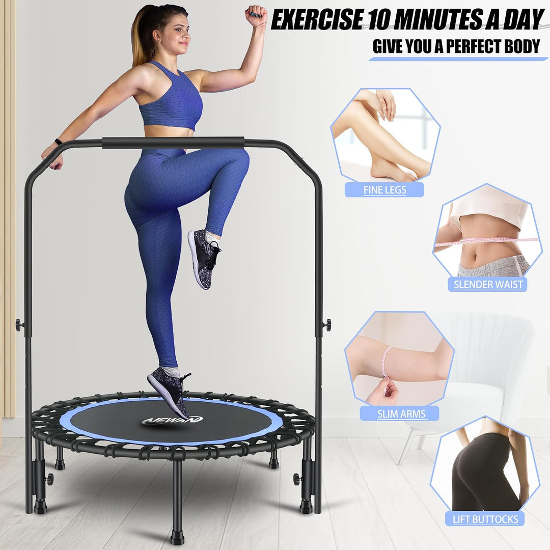Newan Leises Mini-Trampolin mit verstellbarem Griff, Fitness-Trampolin, Bungee-Rebounder, Springen,
