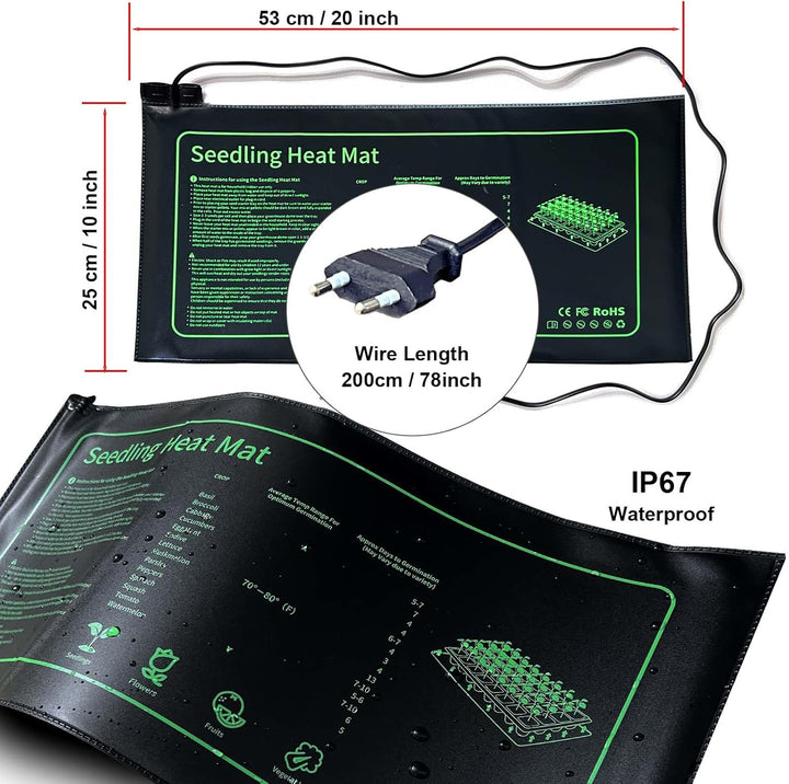 Heizmatte Pflanzen Graphen, Wärmematte für Sämling Germination, IP67 Wasserdichtes 20W Temperatur He
